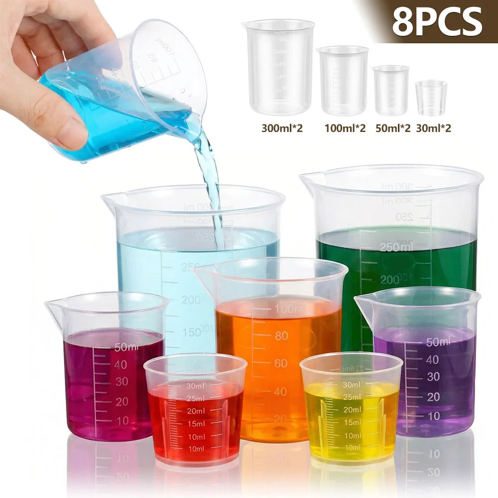 Plastic Cup 50Pcs - 8 個のプラスチック計量カップセット 30/50/100/250 ミリリットル透明 PP 計量カップ目盛り付きラボビーカーキッチン計量混合カップ