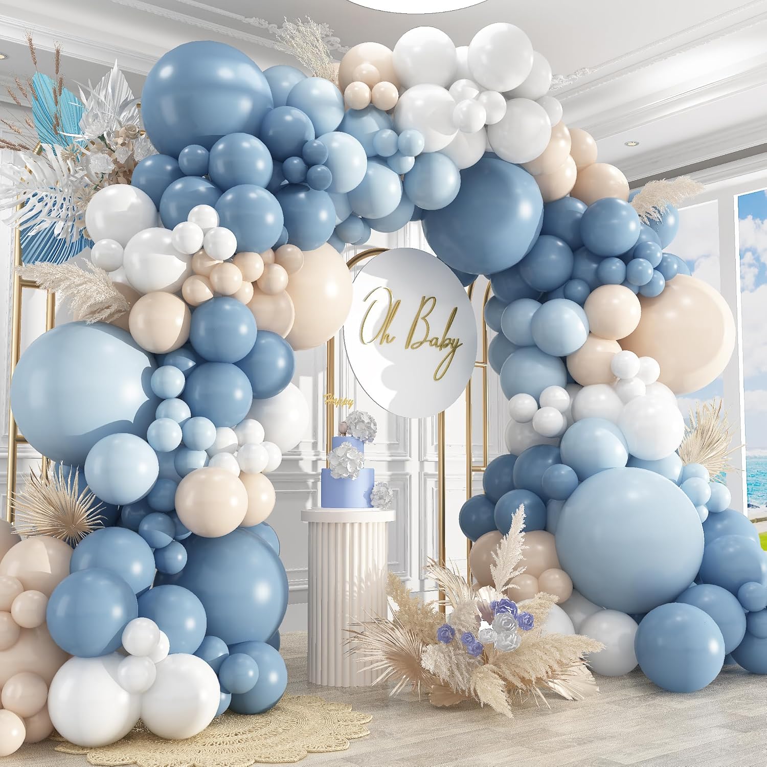 Balloon Arch Kit - ダスティブルーサンドホワイトラテックスバルーンガーランドアーチキット ベビーシャワー、結婚式、ブライダルシャワー、誕生日パーティーのデコレーション用品