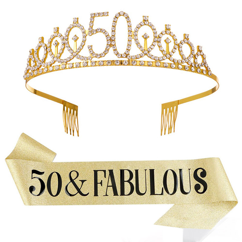 Birthday Sash Glitter - 30～50歳の誕生日記念デコレーション、女性用グリッタークリスタルクラウンサッシュセット、誕生日サテンサッシュパーティー用品 PDZS002