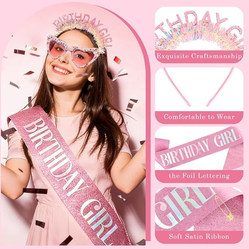 3点セット 誕生日ガールサッシュ グリッターヘアフープ ティ - Birthday Sash Glitter のレビューと価格
