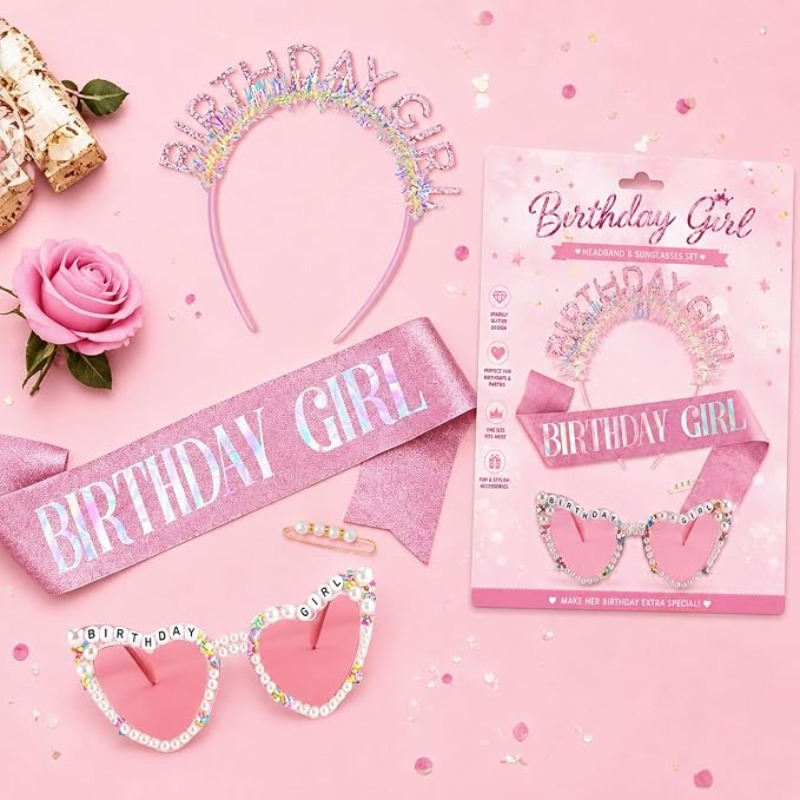3点セット 誕生日ガールサッシュ グリッターヘアフープ ティ - Birthday Sash Glitter のレビューと価格