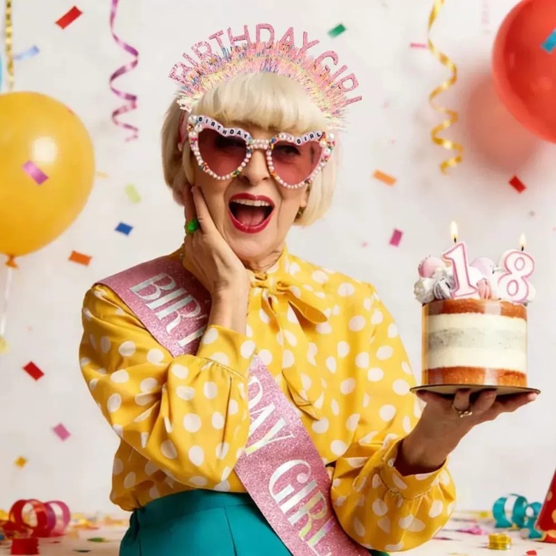 3点セット 誕生日ガールサッシュ グリッターヘアフープ ティ - Birthday Sash Glitter のレビューと価格