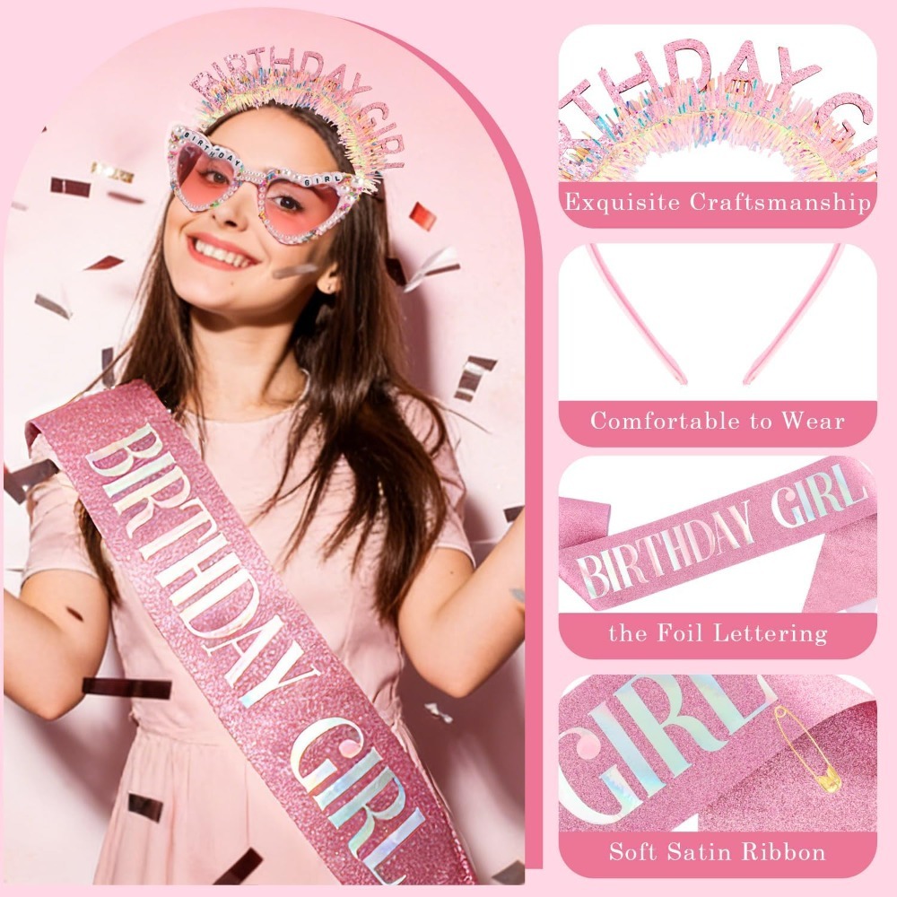 バースデーガールサッシュ グリッターヘッドバンド ティアラ  - Birthday Sash Glitter のレビューと価格