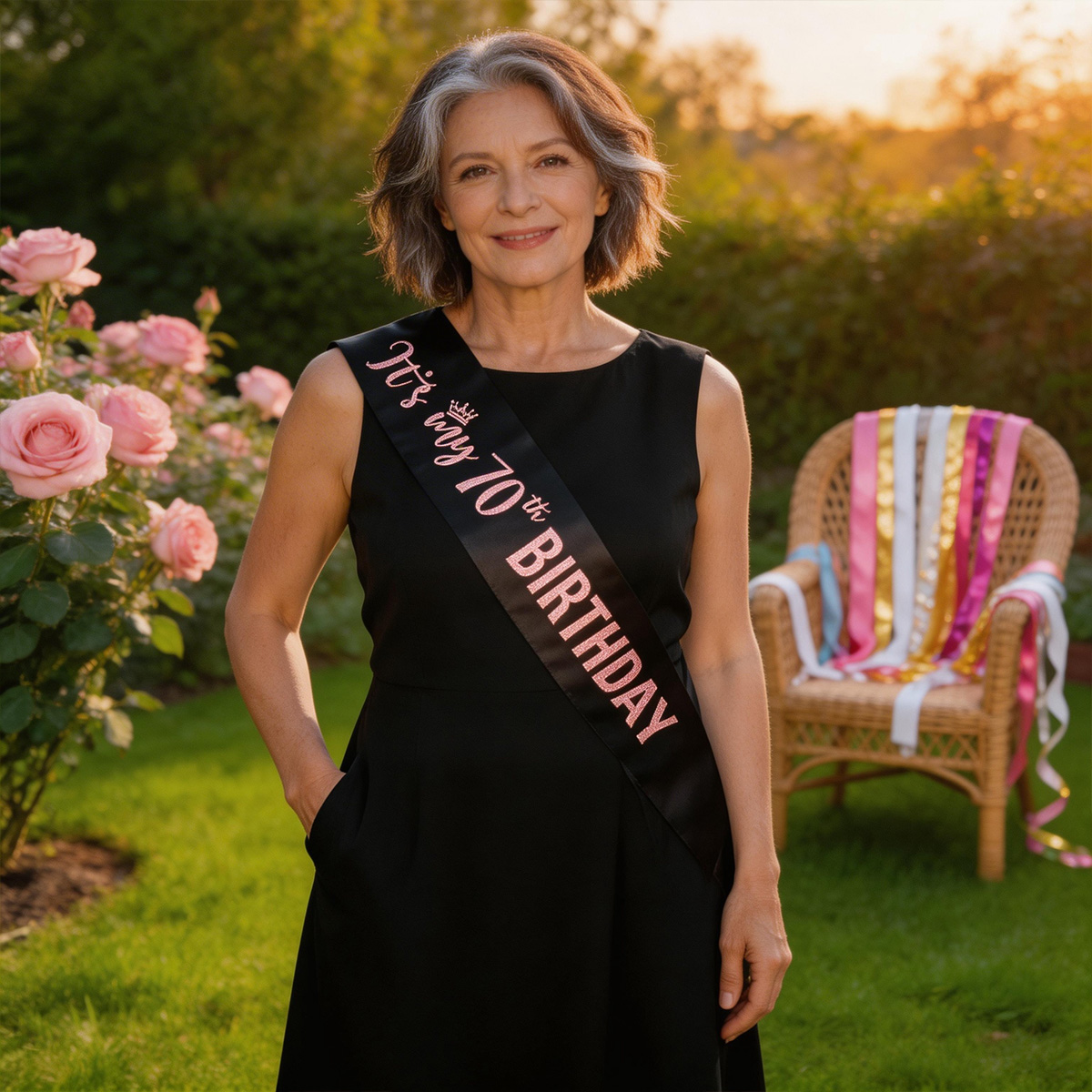 エレガントな「私の70歳の誕生日です」サッシュ（ローズゴール - Birthday Sash Glitter のレビューと価格
