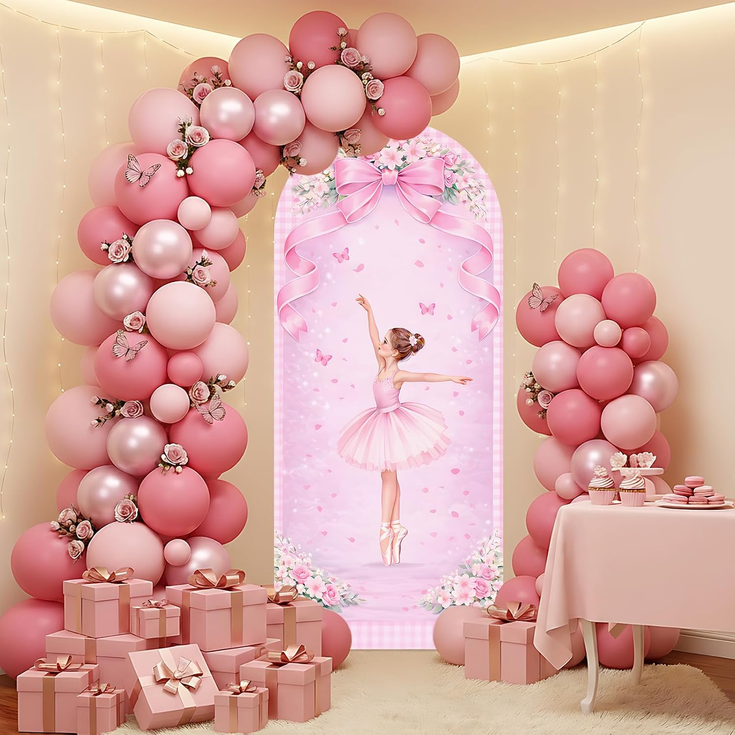 カスタム2面バレリーナアーチ型背景幕カバー 誕生日パーティー - Dessert Table Backdrop のレビューと価格