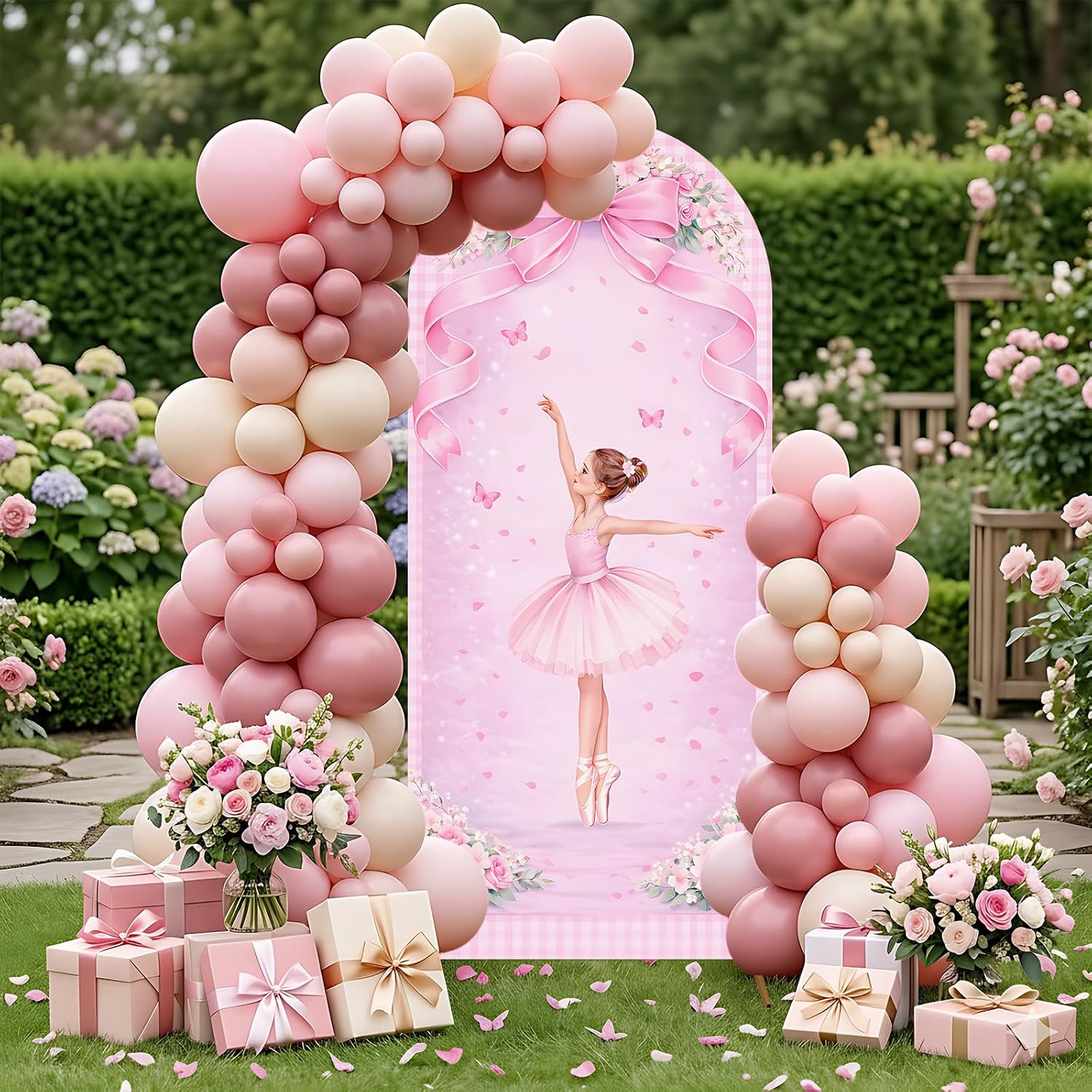 カスタム2面バレリーナアーチ型背景幕カバー 誕生日パーティー - Dessert Table Backdrop のレビューと価格