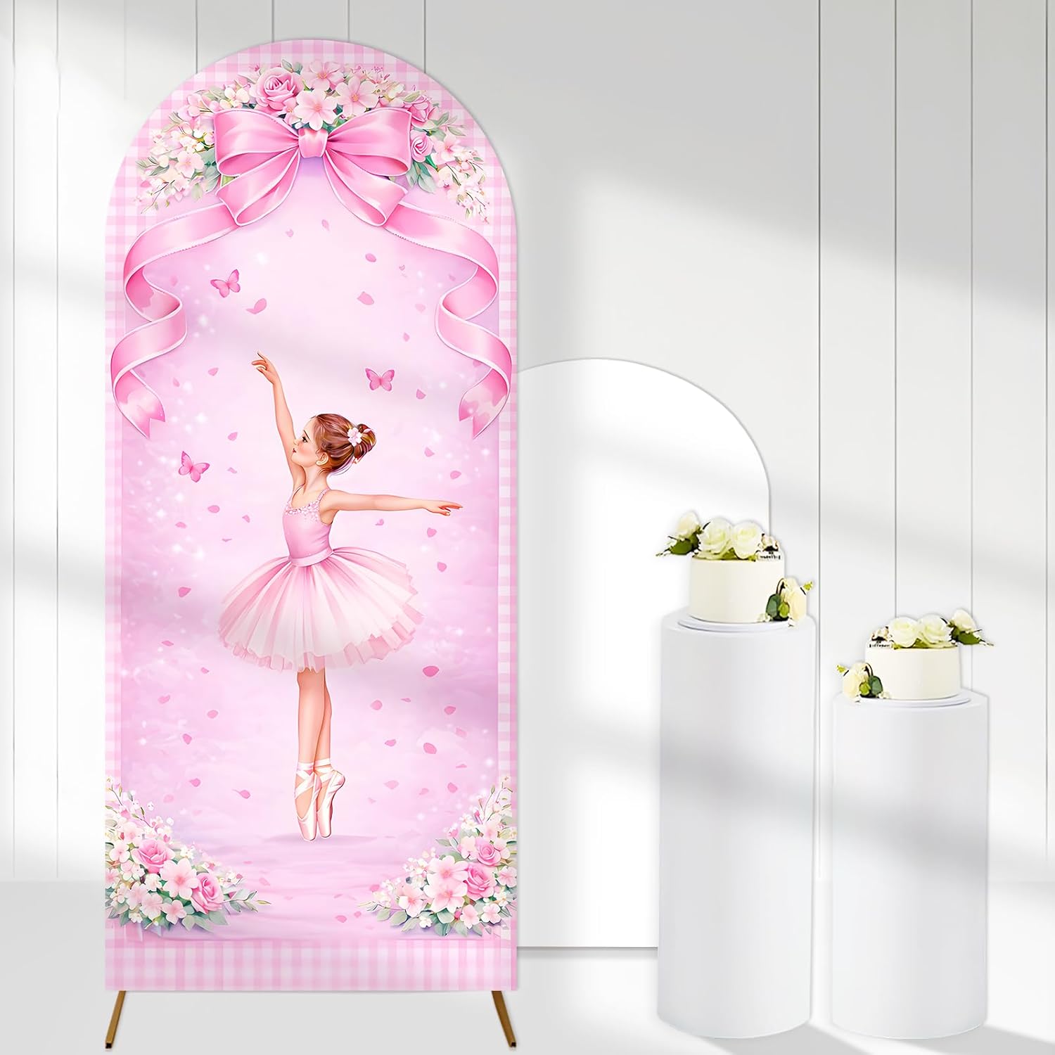 カスタム2面バレリーナアーチ型背景幕カバー 誕生日パーティー - Dessert Table Backdrop のレビューと価格