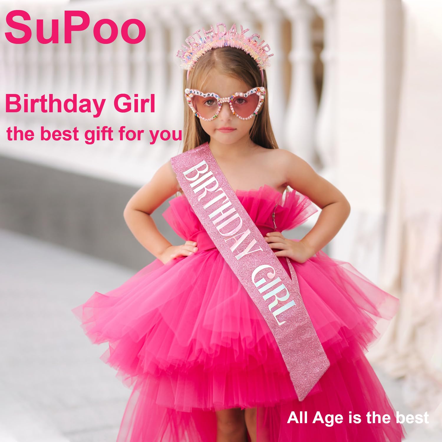誕生日ガールヘッドバンドサッシュサングラスセット、ピンクの誕 - Birthday Sash Glitter のレビューと価格
