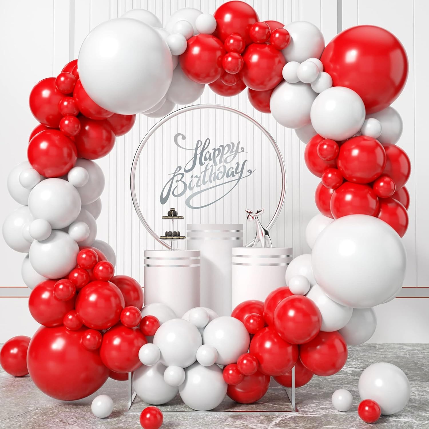 100個の赤と白のバルーンガーランドアーチキット ブライダル - Balloon Arch Kit のレビューと価格