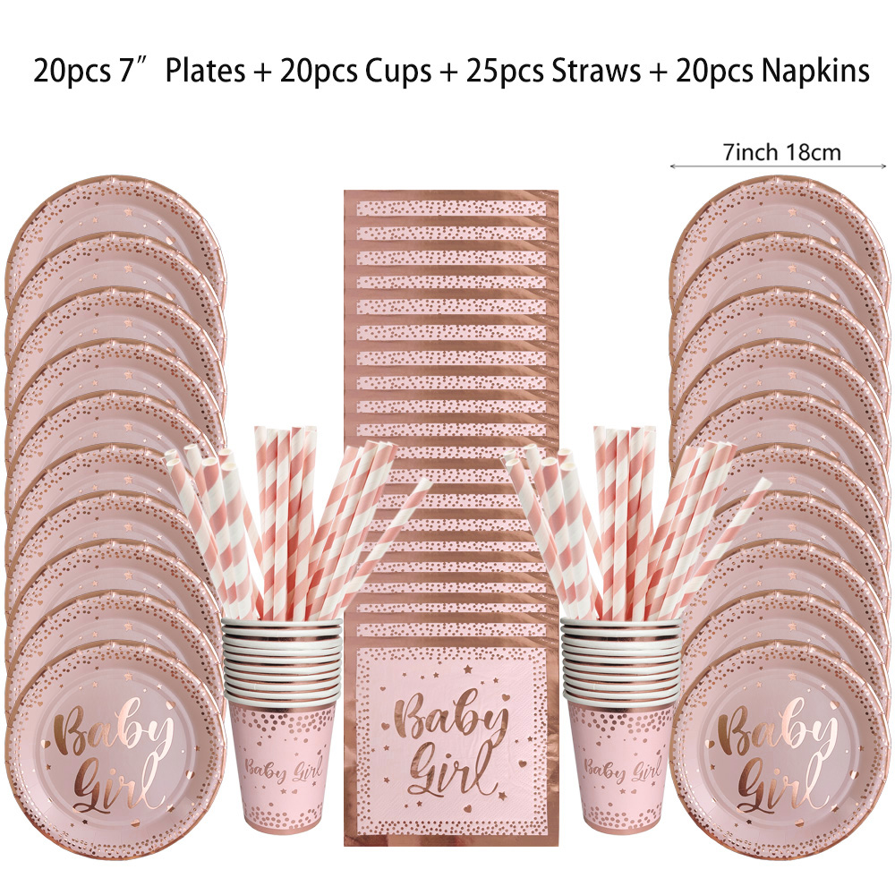 ローズゴールドパーティー使い捨て食器セットライトパウダー紙皿 - Paper Straw Color のレビューと価格