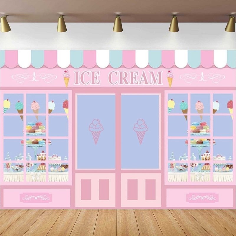 アイスクリームテーマの写真撮影の背景幕 デザートショップの女 - Dessert Table Backdrop のレビューと価格